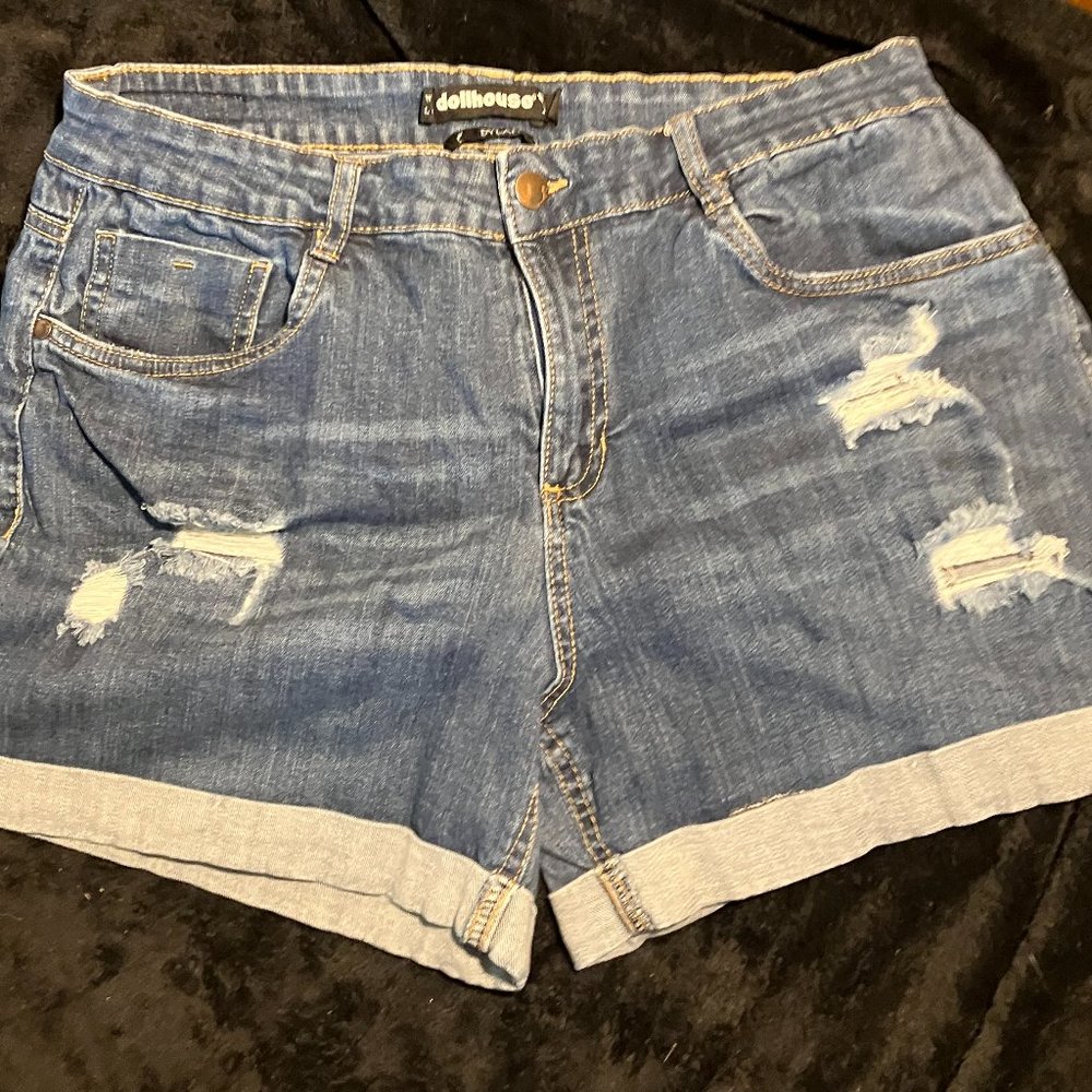 ****No Longer Available**** Dollhouse Dylan Distressed Jeans Shorts - Picture 3 of 14